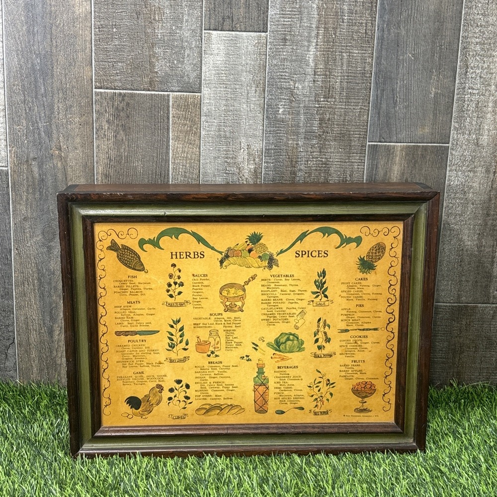 Vintage Wood Spice Rack Cabinet Herbs & Spices Kitchen Chart